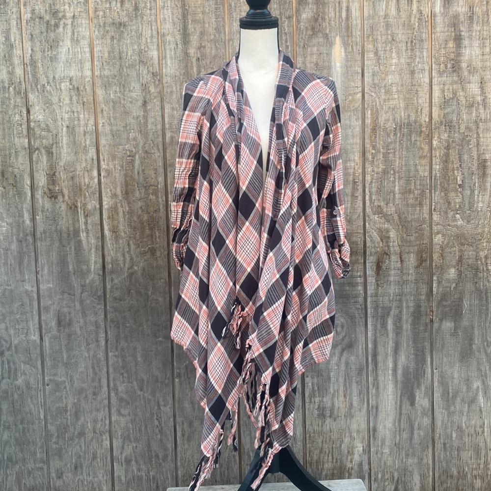 Billabong Pink Plaid Open Cardigan Size S